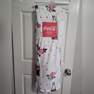 Coca Cola White and Pink Floral Velvet Soft Throw Blanket